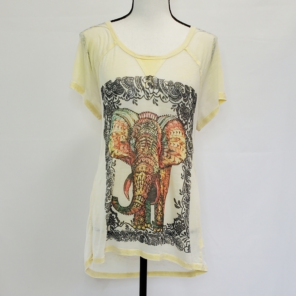 Signature Studio Elephant Studded Semi-Sheer Short Sleeve Top